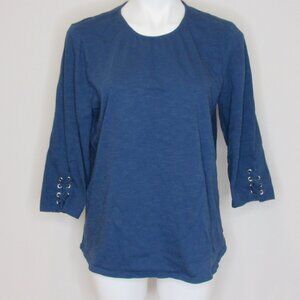 Chico's Blue 3/4 Sleeve Cotton Knit Top Women's 2 = L Large 12